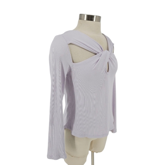 Anthropologie Top Purple Long Sleeve Twist Cutout Rib Knit Shirt Medium - Picture 3 of 7